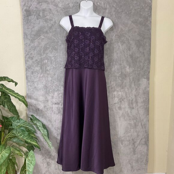 Alex Evenings Sequined Lace Satin Maxi Gown Dress women’s size 14 Purple - Picture 1 of 11